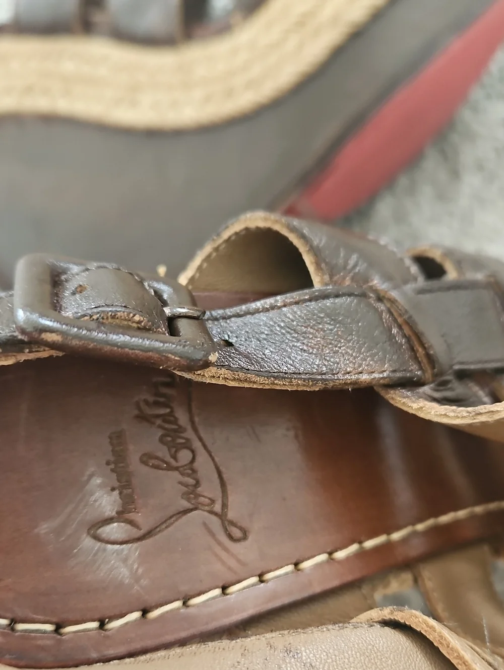 Christian Louboutin Brown Woven Leather Wedge Sandals 37